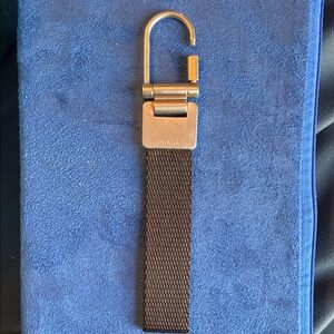 Prada Black Strap Keychain with Silver Screw Hook New
